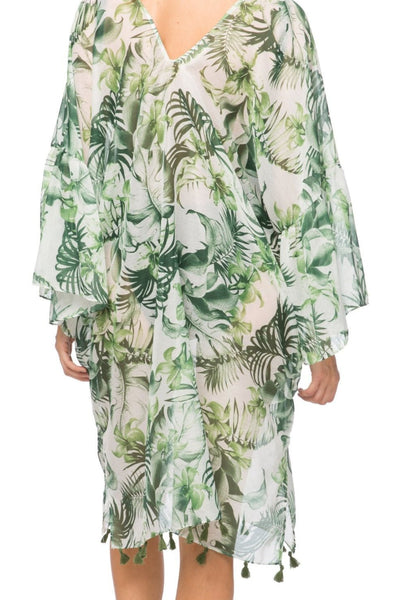 Palm Leaf Print Bell Sleeve Kaftan Coverup - Subtle Luxury