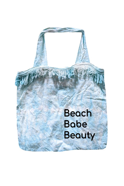 Pool to Party Beach Bag Tie-Dye Market Bag / Beach Blue / Beach Babe Beauty Tie-Dye Market Beach Bag with Fringe