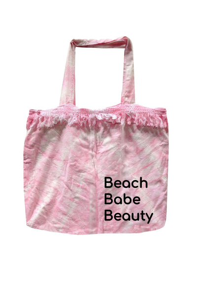 Pool to Party Beach Bag Tie-Dye Market Bag / Beach Blue / Good Vibes Happy Tie-Dye Market Beach Bag with Fringe
