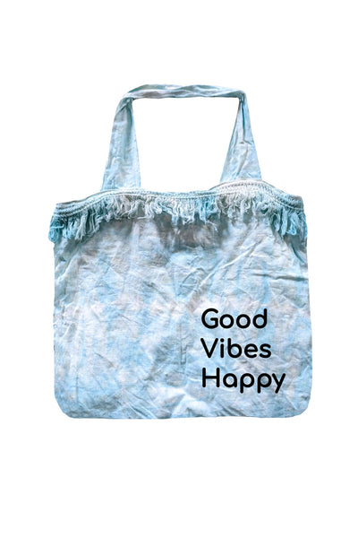 Pool to Party Beach Bag Tie-Dye Market Bag / Beach Blue / Good Vibes Only Tie-Dye Market Beach Bag with Fringe
