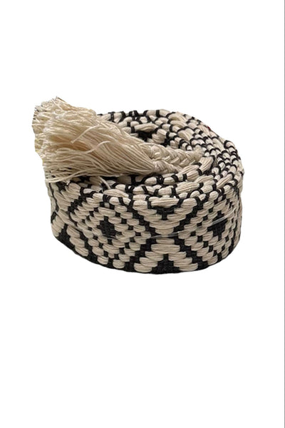 pool-to-party-belt-handwoven-aztec-pattern-wrap-belt-hand_loomed black natural color hand loomed