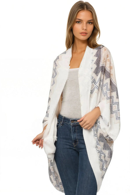Cotton with Lurex Luxury Fringe Edge Crop Kimono