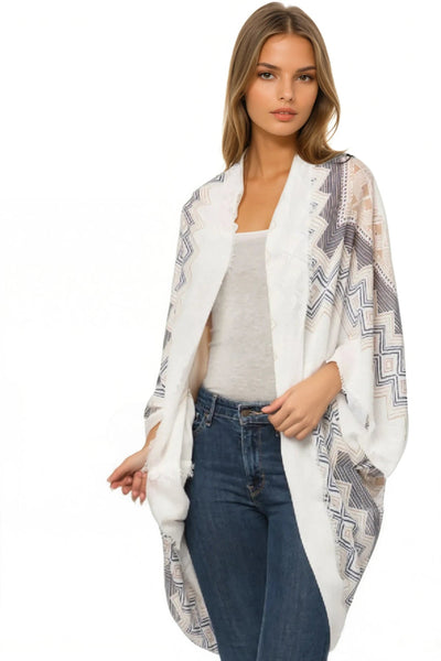 Pool to Party Blanket Wrap White / One Size Oversized Kimono Shrug Coverup in Hidden Temple Print