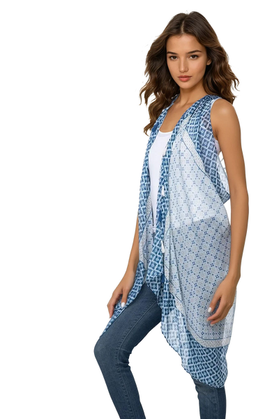 Pool to Party Coverup Age of Aquarius / One Size / Blue Free Spirit Vest in Age of Aquarius Print