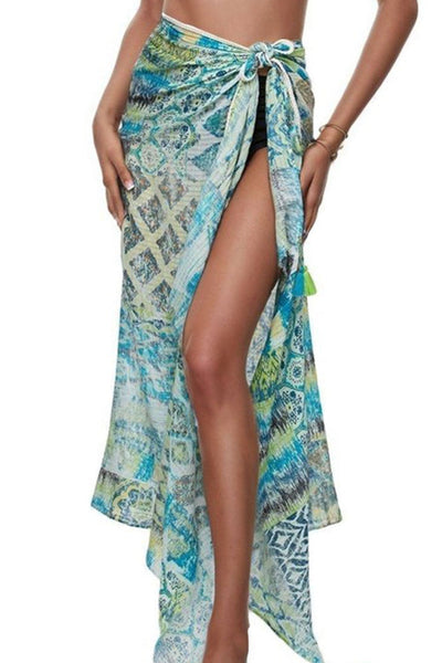 Pool to Party Coverup Artisanal Patchwork / One Size / Turq Braided Sarong in Artisanal Patchwork Print