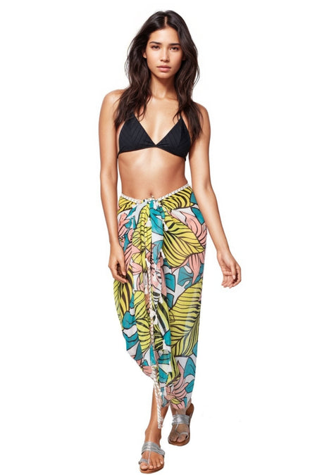 Multi Wear Sarong Wrap Coverup in Leafy Delight Green