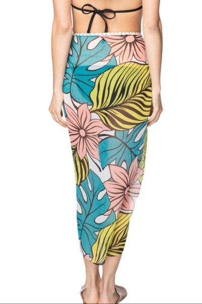 Pool to Party Coverup Botanic Pop / One Size / Multi Braided Multi Wear Coverup Sarong in Botanic Pop