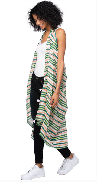 Pool to Party Coverup Citrus Stripe / One Size / Citrus Free Spirit Multi Wear Coverup Vest in Citrus Stripe Print