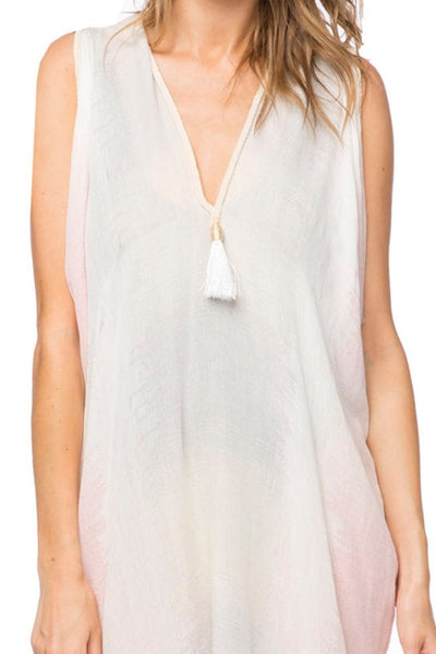 Pool to Party Coverup Dress One Size / Sherbert / 100% Viscose Loomed Fabric Open Shoulder Sundress Coverup in Sugar Mountain Woven