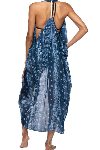 Pool to Party Coverup Flower Stamps / One Size / Navy Free Spirit Multi Wear Coverup Vest in Flower Stamps Blue Print