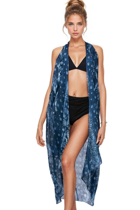 Multi Wear Sarong Wrap in Modern Scales Print Blue