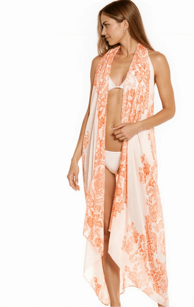 Pool to Party Coverup Free Spirit Multi Wear Coverup Vest in Antique Porcelain Print