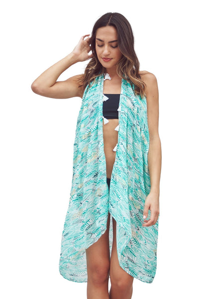 Pool to Party Coverup Golden Leaf / One Size / Green Free Spirit Multi Wear Coverup Vest in Golden Leaf Print