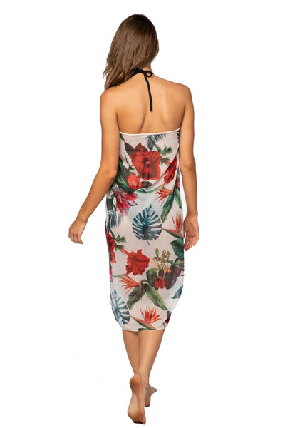 Pool to Party Coverup Hibiscus Garden / One Size / White Braided Sarong Coverup in Hibiscus Garden Print