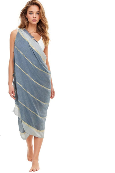 Pool to Party Coverup Lurex Stripe / One Size / Blue Free Spirit Multi Wear Coverup Vest in Gold Lurex Stripe