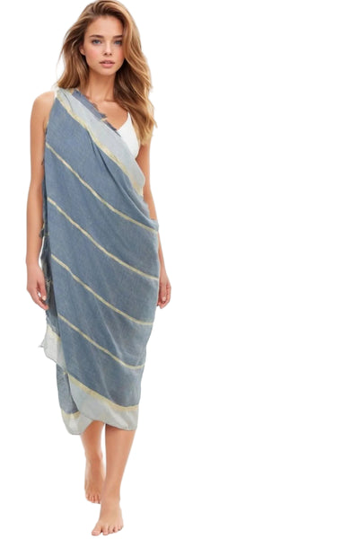 Pool to Party Coverup Lurex Stripe / One Size / Blue Free Spirit Multi Wear Coverup Vest in Gold Lurex Stripe