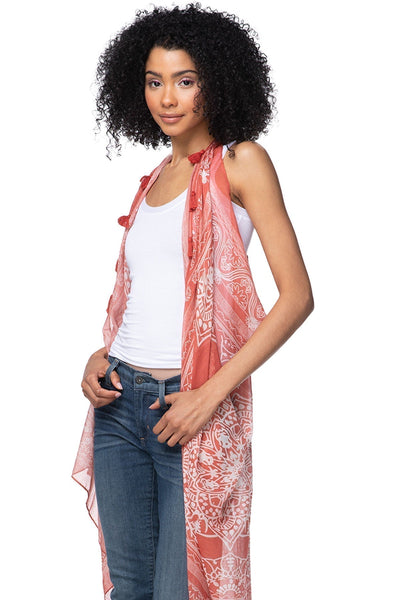 Pool to Party Coverup Mumbai / One Size / Rust Free Spirit Vest in Mumbai Print