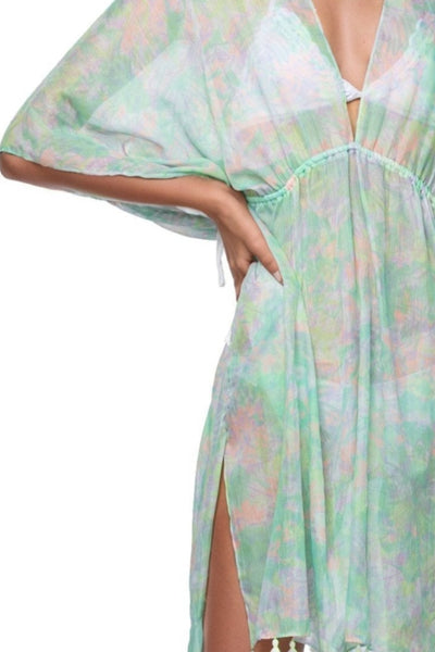 Pool to Party Coverup One Size / Mint / 100% Sheer Soft Poly Fern & Floral Print Isle Coverup Dress