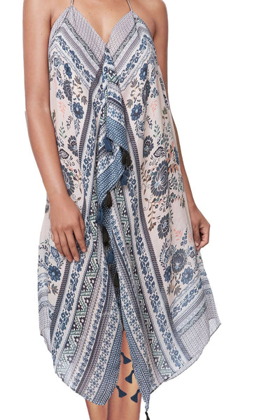 Pool to Party Coverup One Size / Navy / 100% Polyester Maxi Tassel Coverup SunDress in Antique Haven Print