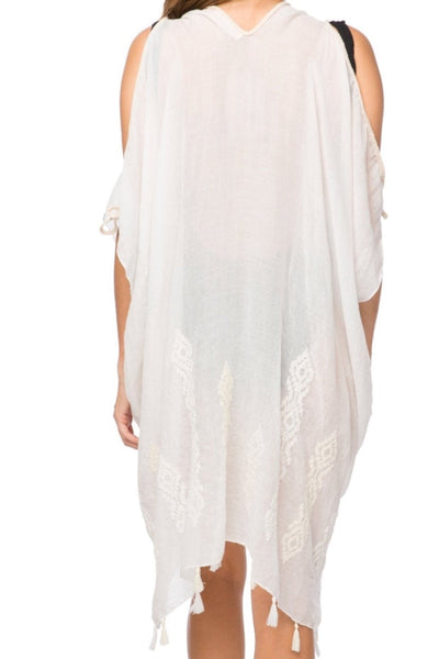 Pool to Party Coverup One Size / White / 70% Polyester/30% Cotton Open Shoulder Dress in Summer's Delight Embroidery