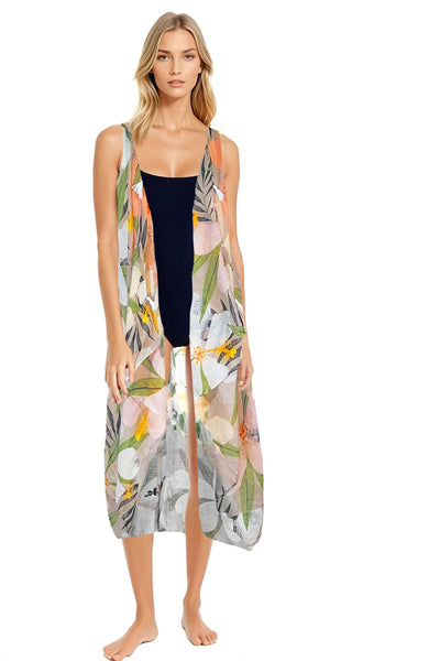 Pool to Party Coverup Paradise Cove / One Size / Tan Free Spirit Vest in Paradise Cove Print