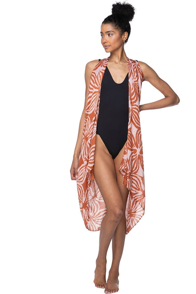 Pool to Party Coverup Samoa Island / One Size / Brick Free Spirit Vest in Samoa Island Print