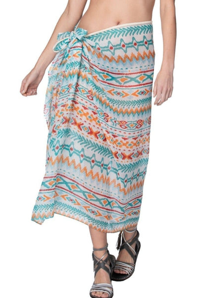Pool to Party Coverup Spring Festival / One Size / Teal Braided Multi Wear Coverup Sarong in Spring Festival Print