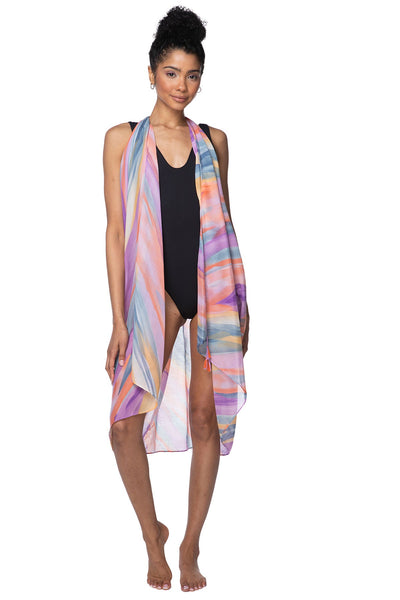 Pool to Party Coverup Sunset at Sea / One Size / Sunset Free Spirit Vest in Sunset at Sea Print