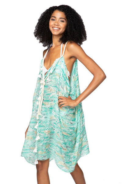 Pool to Party Dress One Size / Green / 100% Soft Hand Poly Rita Reversible Dress in Golden Leaf print