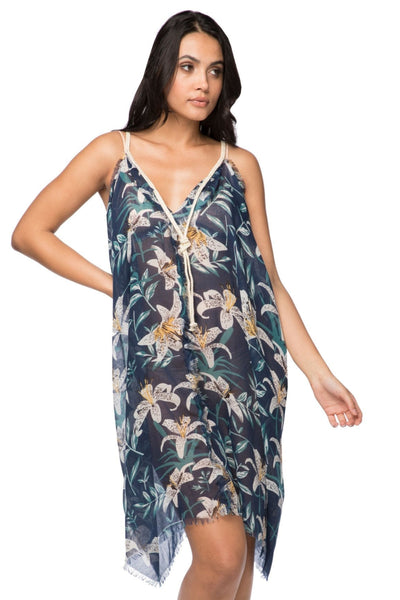 Pool to Party Dress One Size / Navy / 100% Polyester Rita Reversible Sun Dress in Lovely Lily Print
