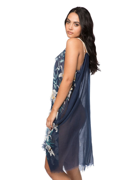 Pool to Party Dress One Size / Navy / 100% Polyester Rita Reversible Sun Dress in Lovely Lily Print