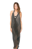 Pool to Party Dress One Size / Taupe / 100% Polyester Twilight Patchwork Fringe Halter Dress