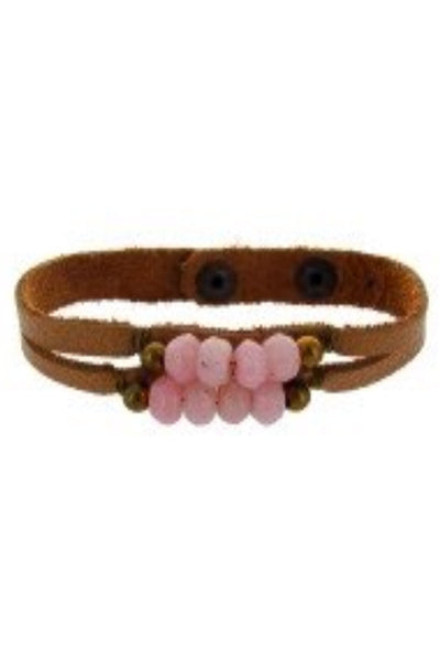 Pool to Party Jewelry Leather & Stones Snap Bracelet / One Size / Rose Quartz Leather & Stones Snap Bracelet
