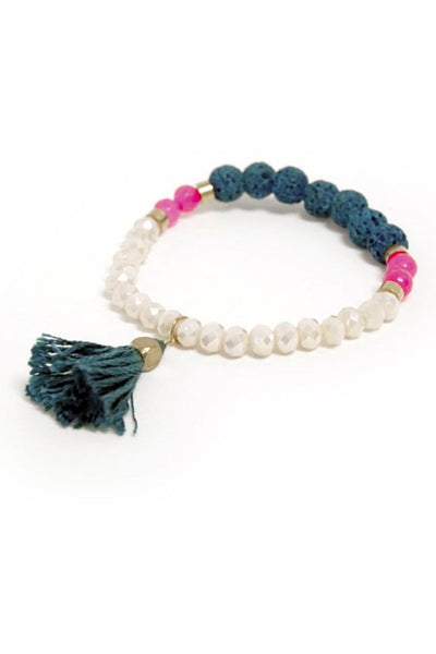 Pool to Party Jewelry Meteor Tassel Bracelet / One Size / Peacock Meteor Tassel Beaded Stretch Stone Bracelet