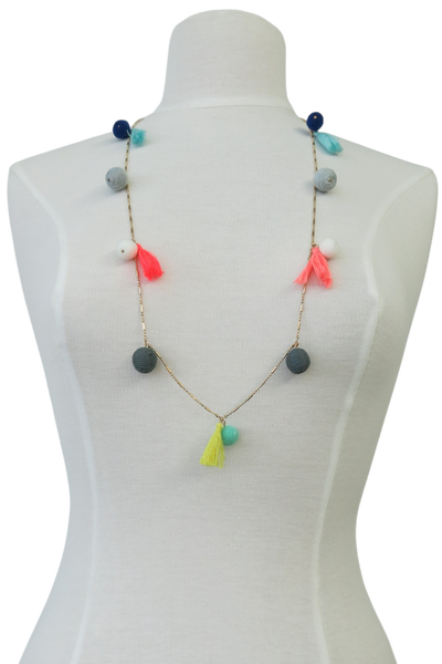 Pool to Party Jewelry Pom & Tassel Necklace / one size / Multi Fiesta Pom Tassel Strand Necklace