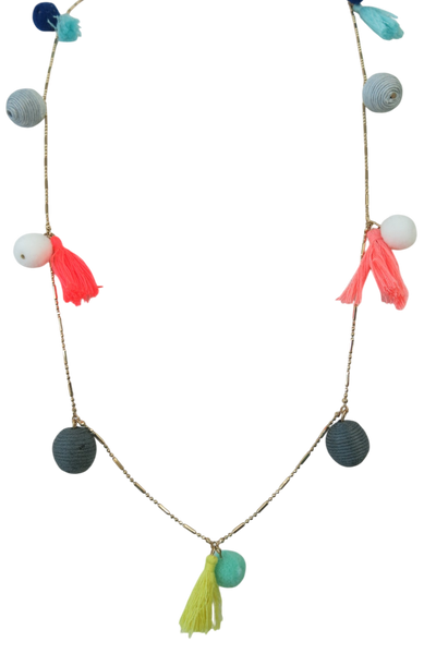 Pool to Party Jewelry Pom & Tassel Necklace / one size / Multi Fiesta Pom Tassel Strand Necklace