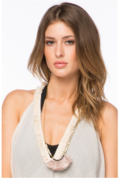 Pool to Party Jewelry Silk Fringe and Beads Necklace / one size / Natural Silk Fringe and Beads Necklace
