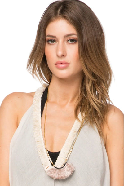Pool to Party Jewelry Silk Fringe and Beads Necklace / one size / Natural Silk Fringe and Beads Necklace