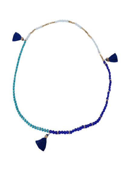 Pool to Party Jewelry Stretch Beaded Triple Tassel Necklace Convert to Wrap Bracelet