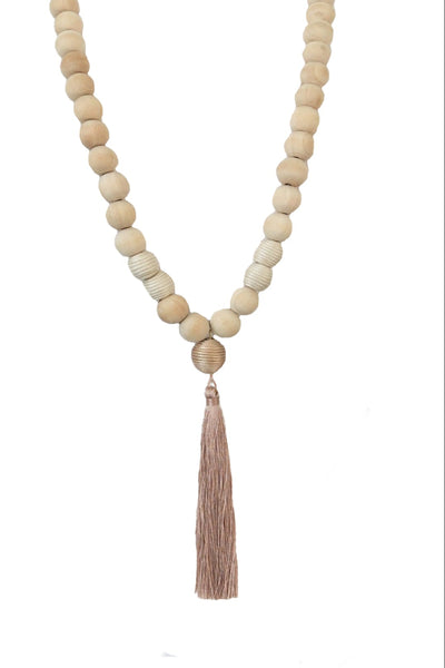 Pool to Party Jewelry Wooden Beads Tassel Necklace / one size / Natural Sundrift Wood Tassel Statement Long Necklace