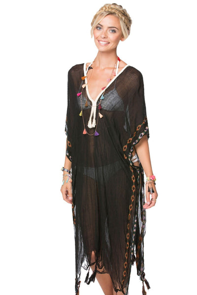 Pool to Party Kaftan Aztec Embroidery Maxi Kaftan