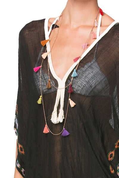 Pool to Party Kaftan Aztec Embroidery Maxi Kaftan / One Size / Black Aztec Embroidery Maxi Kaftan