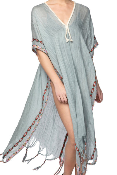 Pool to Party Kaftan Aztec Embroidery Maxi Kaftan / One Size / Grey Aztec Embroidery Maxi Kaftan