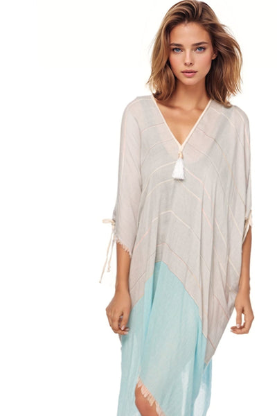 Pool to Party Kaftan One Size / Aqua / 100% Polyester Open Shoulder Dress in 2-Tone Getaway Aqua