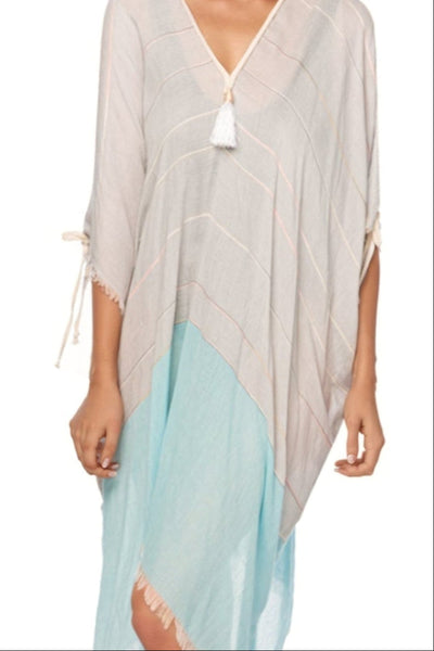 Pool to Party Kaftan One Size / Aqua / 100% Polyester Open Shoulder Dress in 2-Tone Getaway Aqua