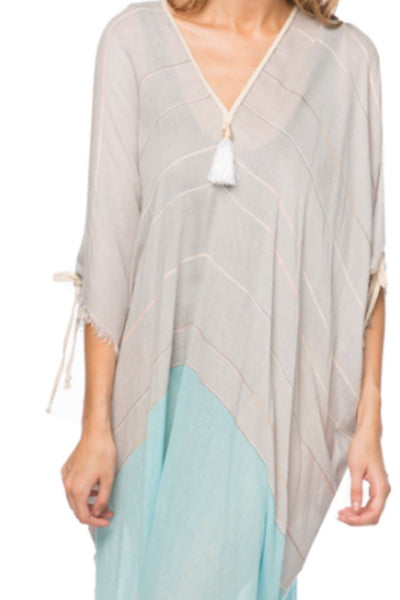 Pool to Party Kaftan One Size / Aqua / 100% Polyester Open Shoulder Dress in 2-Tone Getaway Aqua