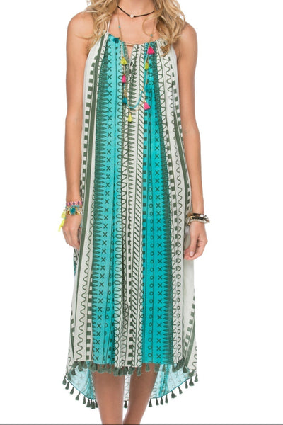 Pool to Party Kaftan One Size / Aqua / 75% Viscose 25% X-Fine Wool Keyhole Sun Dress in Doodle Dot