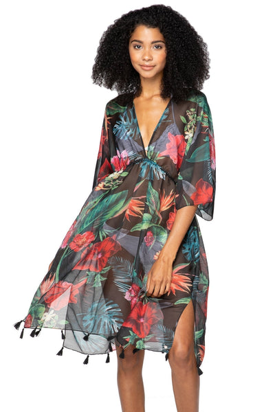 Pool to Party Kaftan One Size / Black / 100% Poly Hibiscus Garden Isle Dress