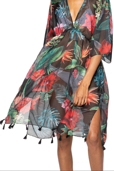 Pool to Party Kaftan One Size / Black / 100% Poly Hibiscus Garden Isle Dress