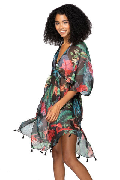 Pool to Party Kaftan One Size / Black / 100% Poly Hibiscus Garden Isle Dress